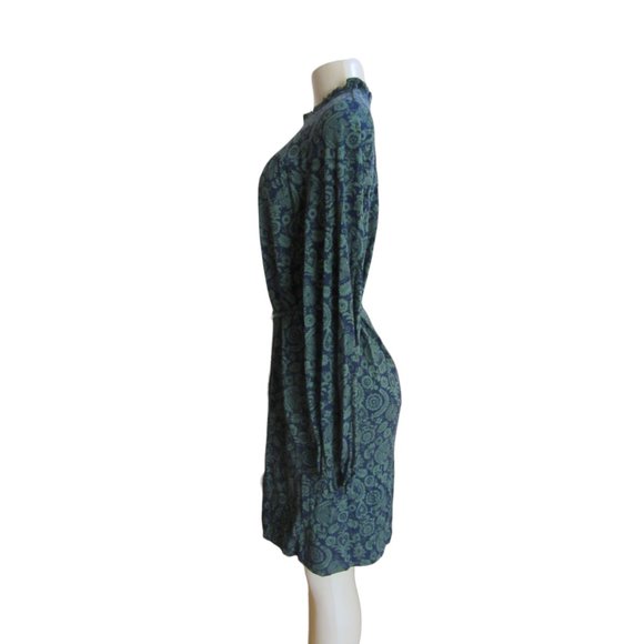 Boden Green & Blue Paisley Long Sleeve Jersey Sheath Dress w Tie Belt in Size 6L - Picture 3 of 6